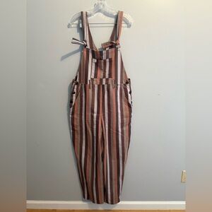 Lucy & Yak Organic Striped Overalls 100% Cotton Size Medium Dungarees Brown Grey
